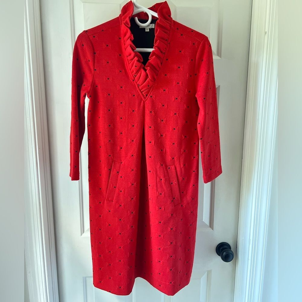 Tyler Boe Red Bow Collared Long Sleeve Dress Size XS